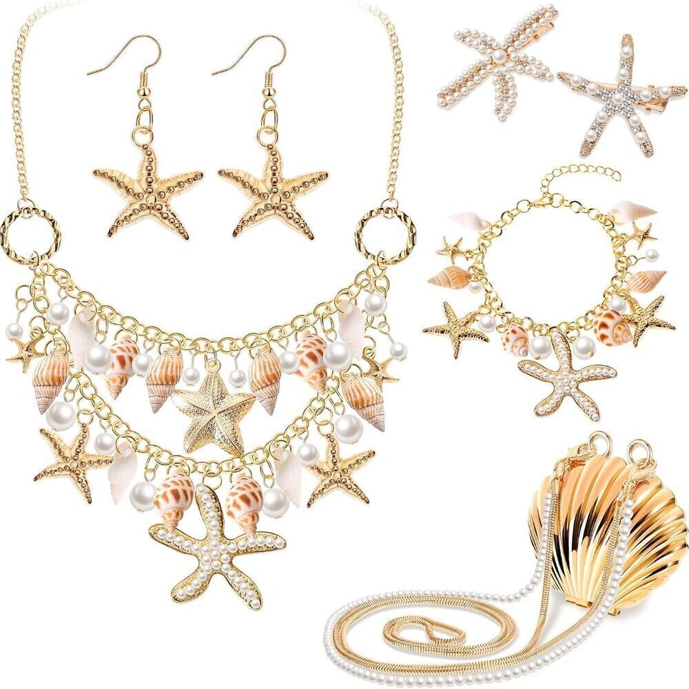 Mermaid Costume Accessories Set Starfish Seashell Jewelry Hair Clips for Women
